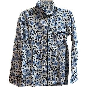 Navy Bleu Floral Print Long Sleeve Button Up Blouse - Size Medium - NWT